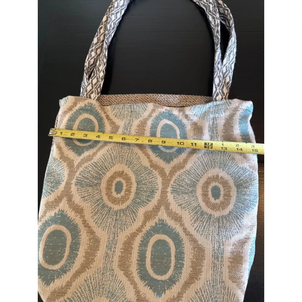 Boho Ikat Woven Tote Bag Turquoise Tan Geometric‎ Tapestry Shoulder Bag